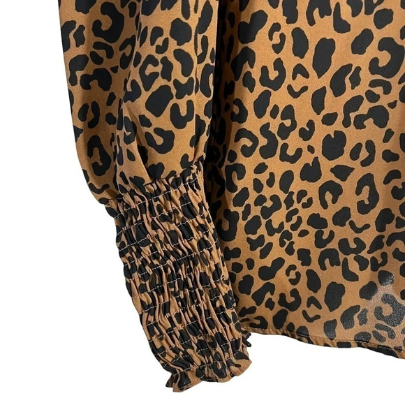 Aqua Leopard Print Blouse Size Small V Neck Brown and Black Polyester Cocktail - Picture 6 of 8